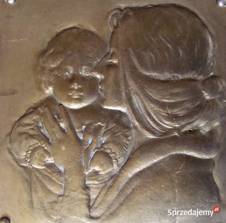Plakieta secesyjna z mosiądzu Macierzyństwo łódzkie Łódź