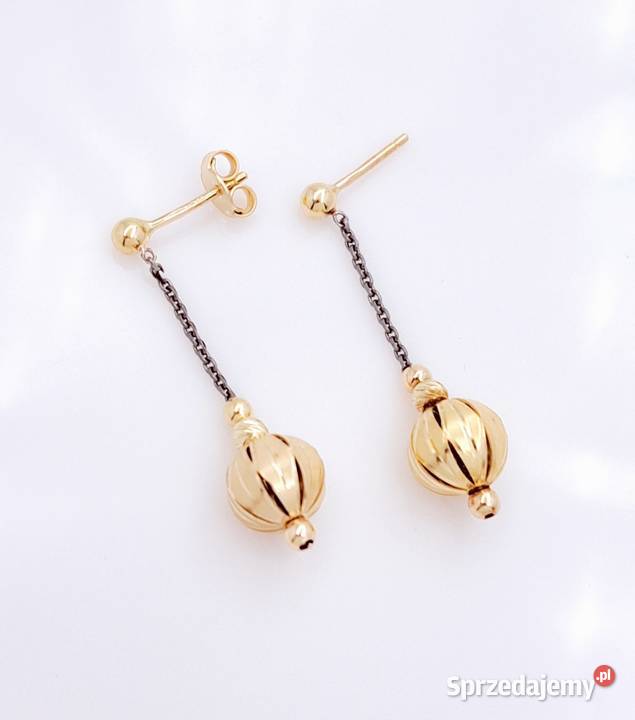 20Kolczyki Złote pr585 Kuleczki na łańcuszku złote