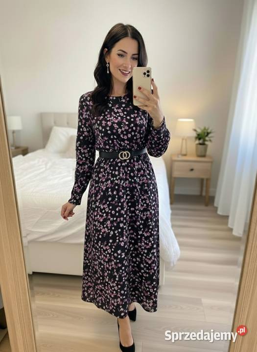 Długa sukienka w wiosenny kwiatowy print wielkopolskie Poznań