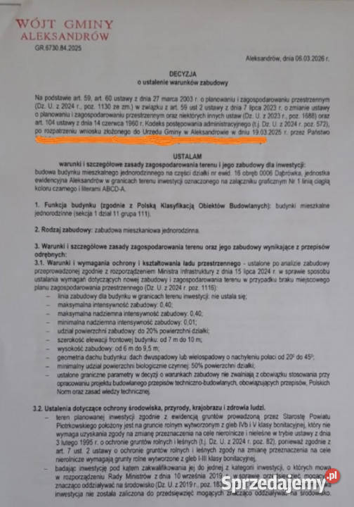 Duża szeroka działka 667ha wz na 4 domy media Dąbrówka