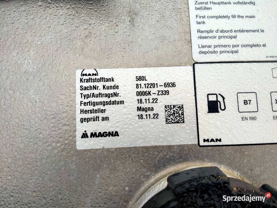 MAN TG3 TGX TGS EURO 6 ZBIORNIK PALIWA 580L Kargowa sprzedam