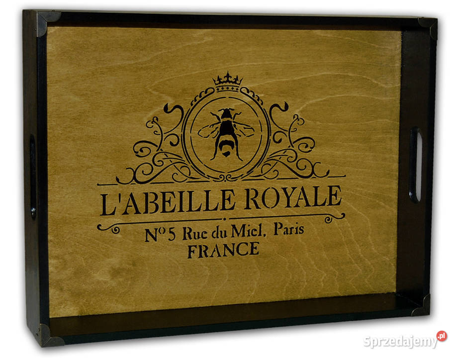 duża TACA drewniana vintage LABEILLE ROYALE Tace i stoliki