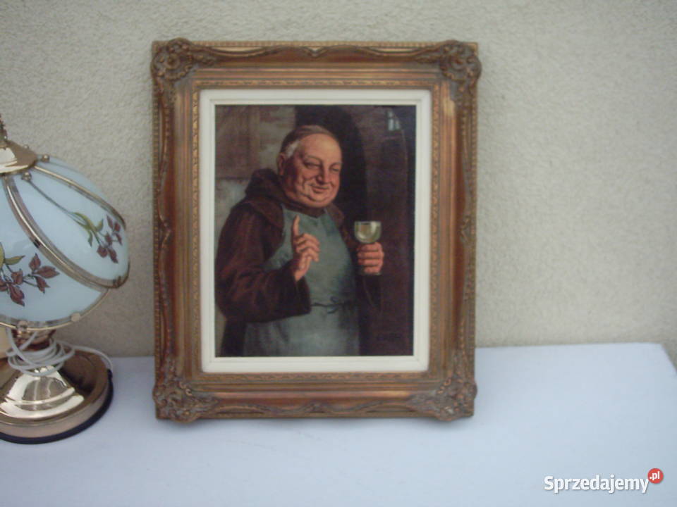 Obraz olejny XVII Wiek Mnich degustujący Wino