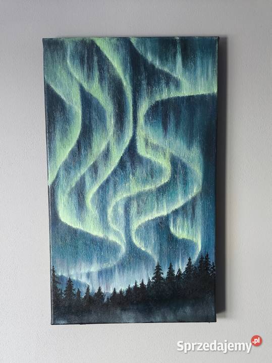 Obraz olejny Zorza polarna lasem 30x50 dolnośląskie Wrocław