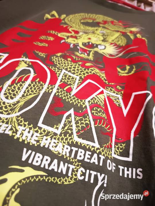 Koszulka Męska Khaki Bawełna Nadruk Smok Fantasy Suwałki sprzedam