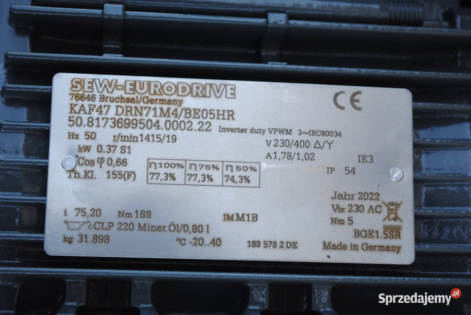 Motoreduktor kątowy 037kw 19obrmin z hamulcem Kargowa