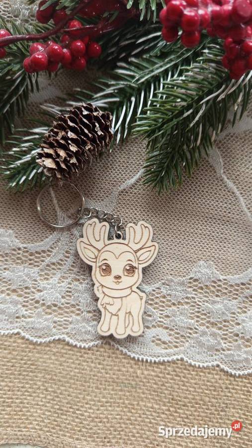 Drewniany brelok świąteczny renifer 3 wzory do Bełchatów