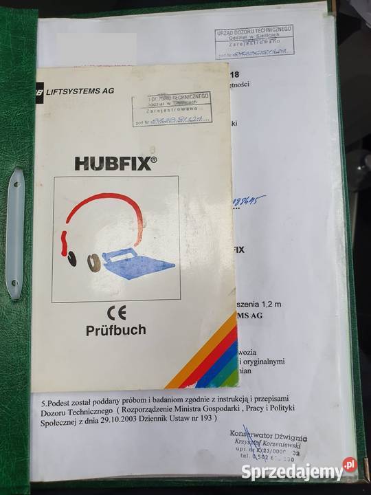 MBB HUBFIX 1000K książka dozór ważne UDT Części opolskie Rzędowice