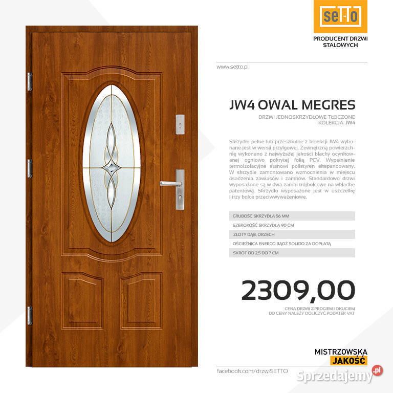 Drzwi zewnętrzne stalowe SETTO model JW4 OWAL wielkopolskie Konin