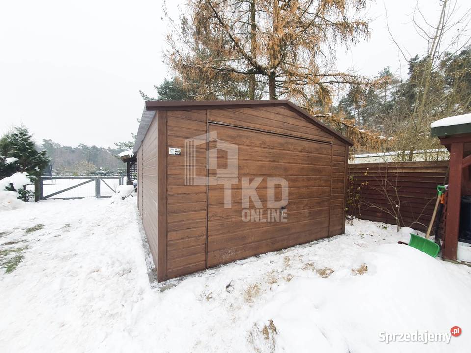 Garaż Blaszany 4x5 Brama drzwi orzech dwuspadowy