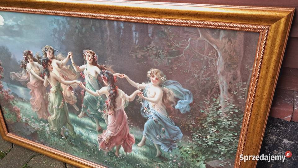 Stary Obraz Hansa Zatzki Taniec ElfówWróżek wielokolorowy Świecie