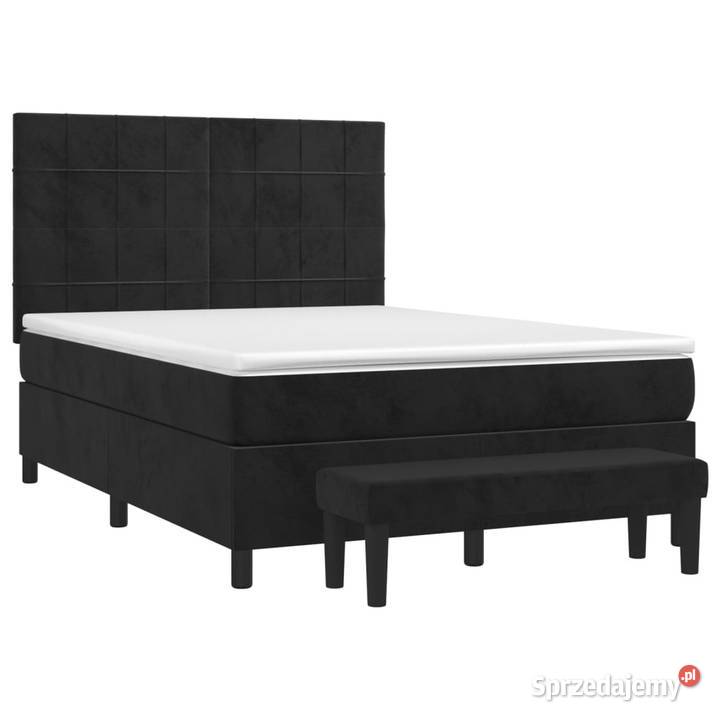 Łóżko kontynentalne z materacem czarne aksamit 128cm Łóżka