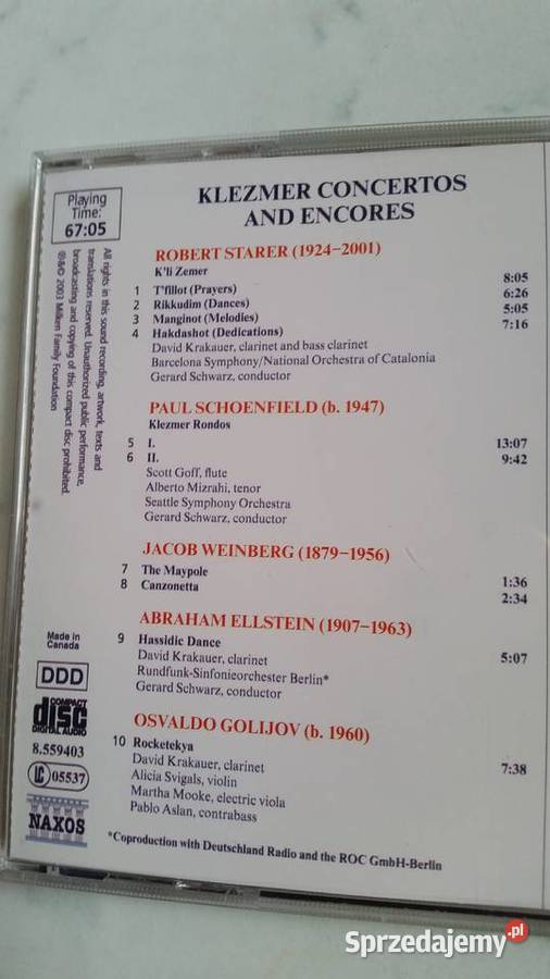 Klezmer Concertos and Encores 2003 MFFNaxos CD CD Puławy