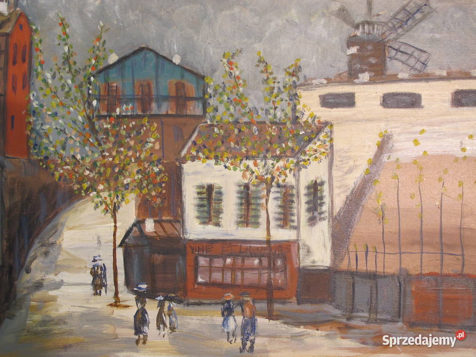Obraz olejny na płótnie miasto drzewa ludzie Olkusz sprzedam