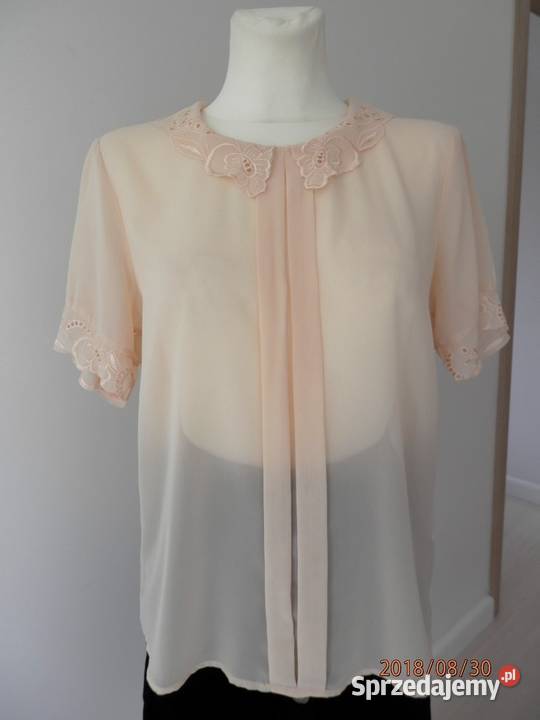 Bluzka Wizytowa Beżowa Nude Zdobiona Ażurem Łomża