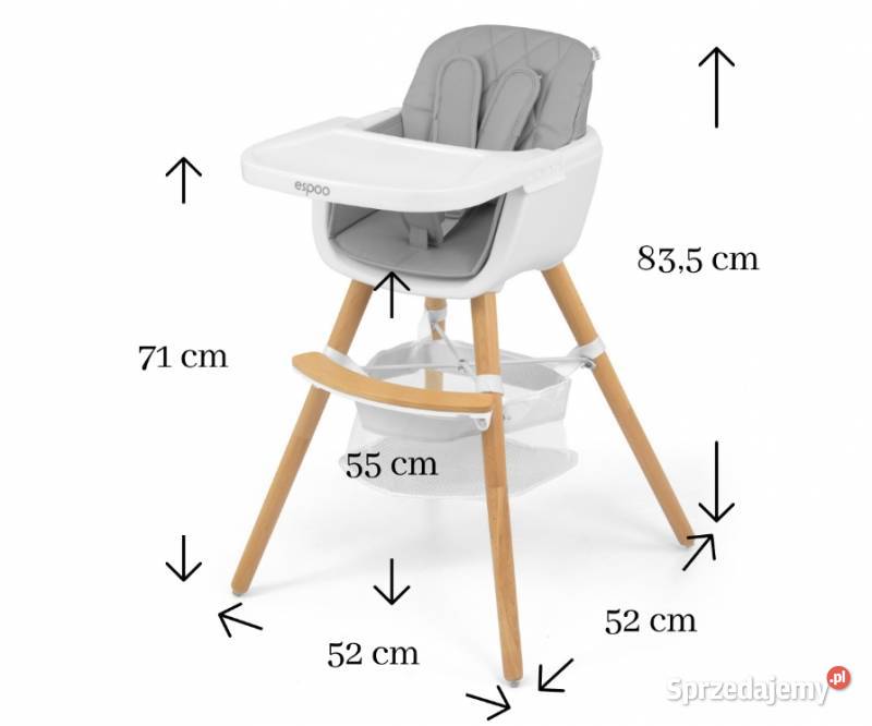 KRZESEŁKO DO KARMIENIA 2W1 ESPOO SZARE