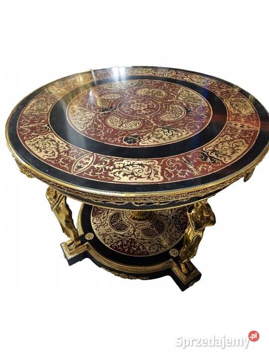 Pałacowy Duży Stół Boulle Drewno Brąz Nimfy
