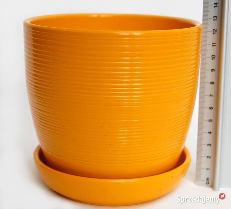 Doniczka ceramiczna z podstawką żółta śr 135 żółty Doniczki i osłonki Lublin