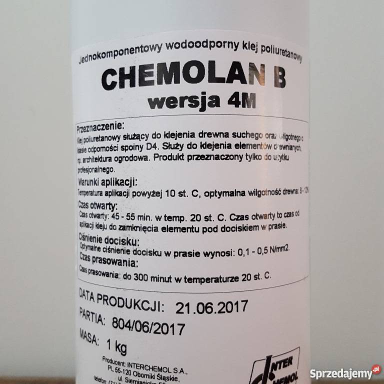 CHEMOLAN poliuretanowy klej do drewna B4M 1 Dom i Ogród sprzedam