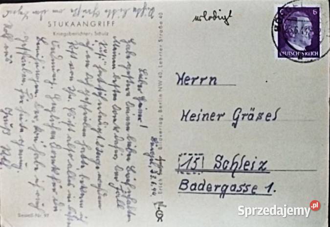 NIEMCY 1944kartka propagandowa obieg wysyłka Człuchów