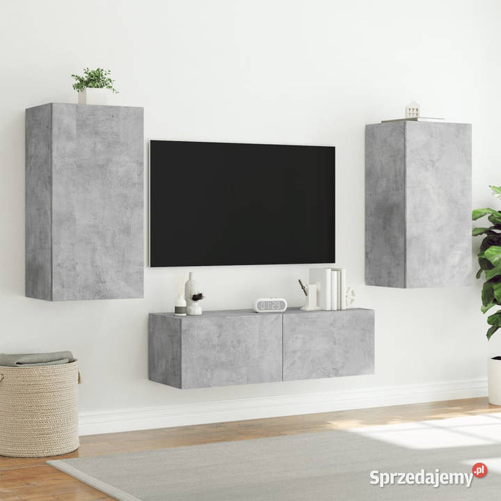 Ścienna szafka TV z LED szarość betonu 405x35x80 Warszawa sprzedam