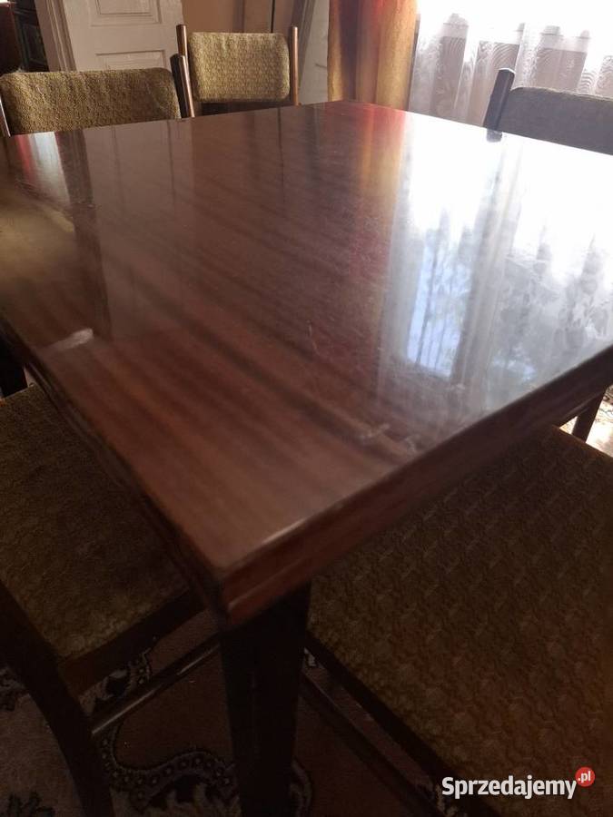 PRL Stół drewniany rozkładany krzesła drewniane Ostrowiec Świętokrzyski