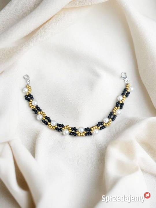 Bransoletka perłowa z czarno złotymi koralikami Sanok sprzedam