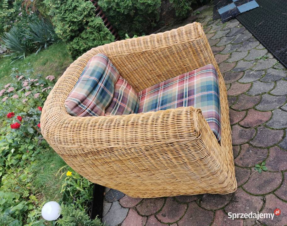 Piękny Fotel Klubowy Jasny Ratan 77.5cm łódzkie