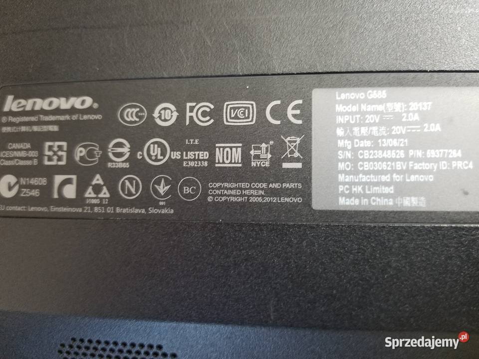 Laptop Lenovo G585 4gb ram 500gb AMD E11200 APU Liczba rdzeni 2 Rymanów