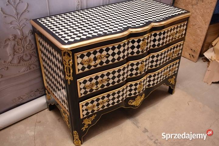 Królewska Biało Czarna Komoda Vintage Szafa