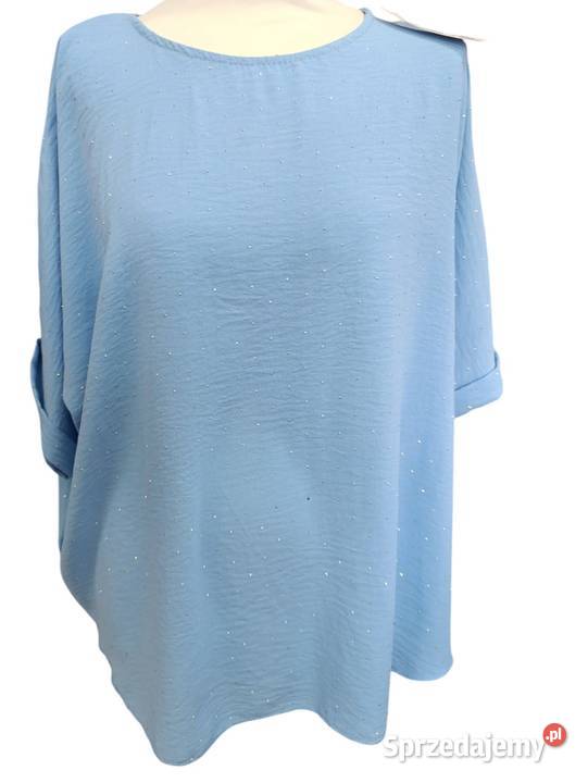Bluzka damska z kryształkami Duże rozmiary biust niebieski Pątnów