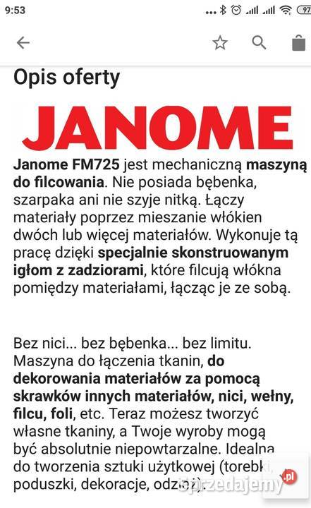 Maszyna do filcowania JANOME FM725 Warszawa