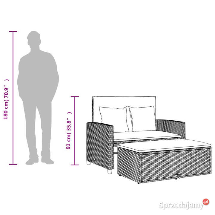 Sofa ogrodowa z poduszkami 2osobowa czarna