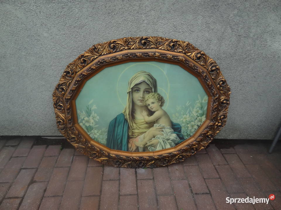 STARY OBRAZ MATKA BOSKA Z DZIECIĄTKIEM OWALNA Dom i Ogród wielkopolskie sprzedam