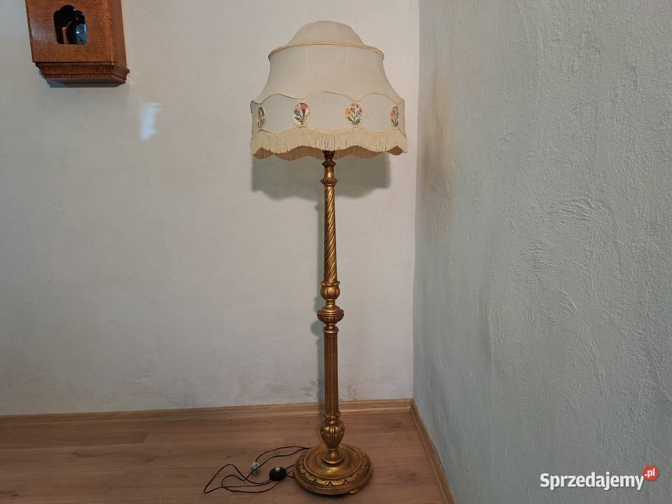 Lampa podłogowa drewniana złota abażur Olkusz sprzedam