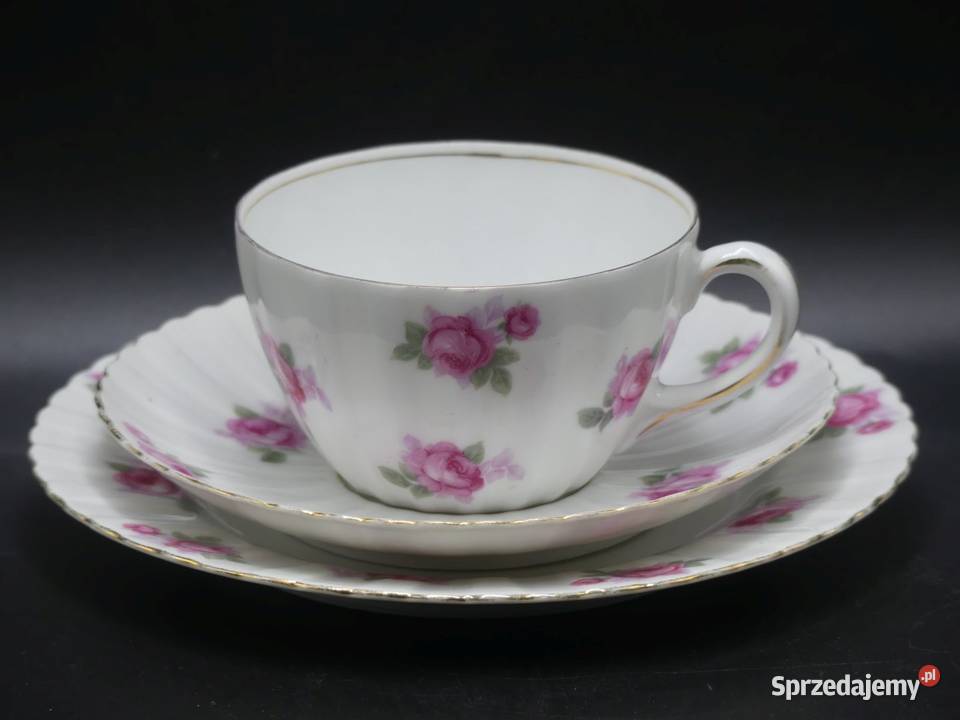 Urokliwe różane trio Tułowice Tillowitz 1920 44 Porcelana i szkło wielkopolskie Poznań