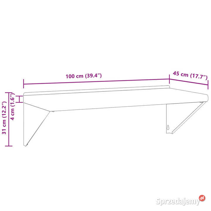 Półka ścienna 100x45x31 srebrna stal nierdzewna Warszawa