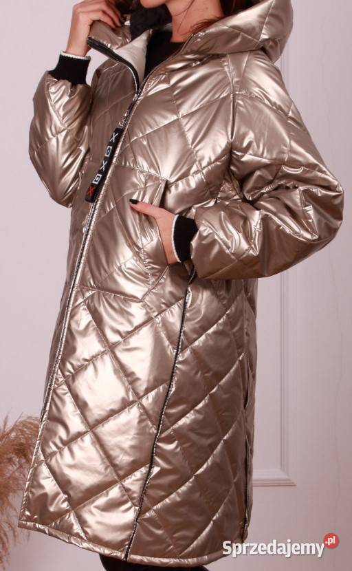 Płaszcz pikowany z kapturem perłowy złoty Italy Kurtki i płaszcze Warszawa