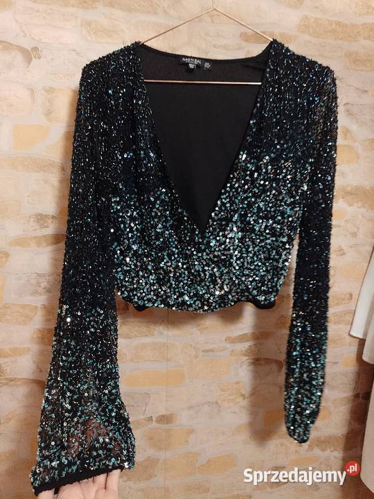 38M Handmade Bogato zdobiona cekinami bluzka Bluzki i koszule