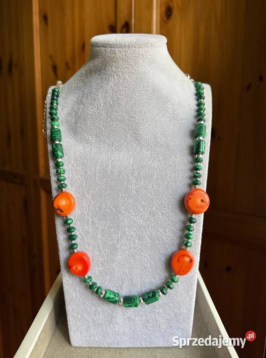 Naszyjnik koral malachit rękodzieło 60 Naszyjniki sprzedam