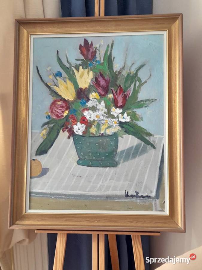 Kwiaty martwa natura obraz olejny płótno Iłża