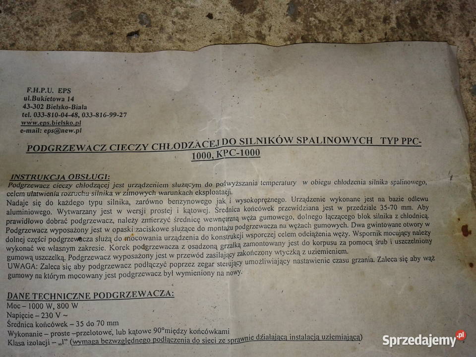 podgrzewacz cieczy chłodzącej do silników Chełm sprzedam