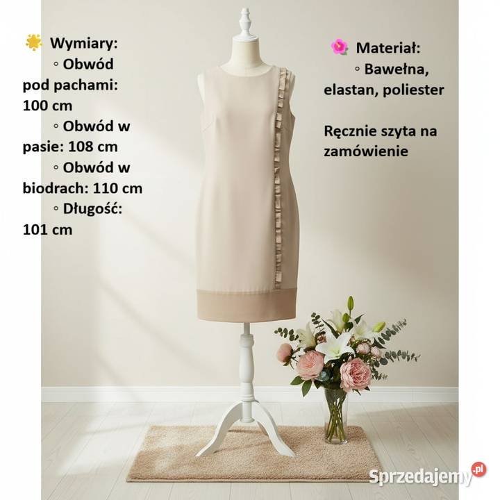 Wyjątkowa ręcznie szyta sukienka o grubszej brązowy/beżowy Bytom