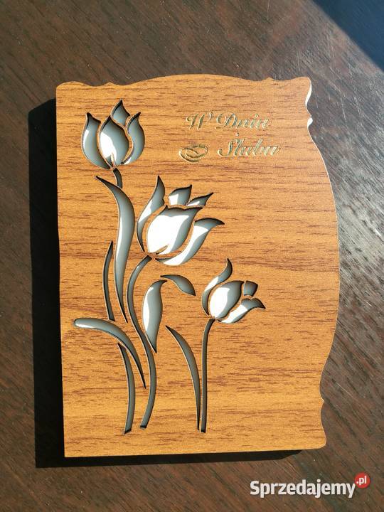kartka ślub ślubu ślubna drewno drewniana kwiaty Warszawa