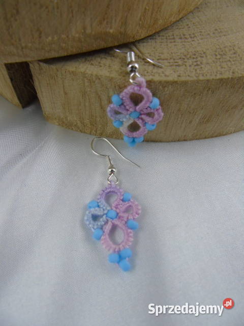 Kolczyki frywolitkowe różne wzory i kolory Wiśniowa