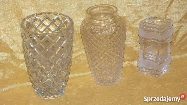 Komplet starych wazonów z grubego szkła z lat Porcelana i szkło kujawsko-pomorskie