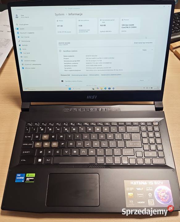 MSI Katana 15 B12V i5 12450H 16GB 512GB RTX Poznań