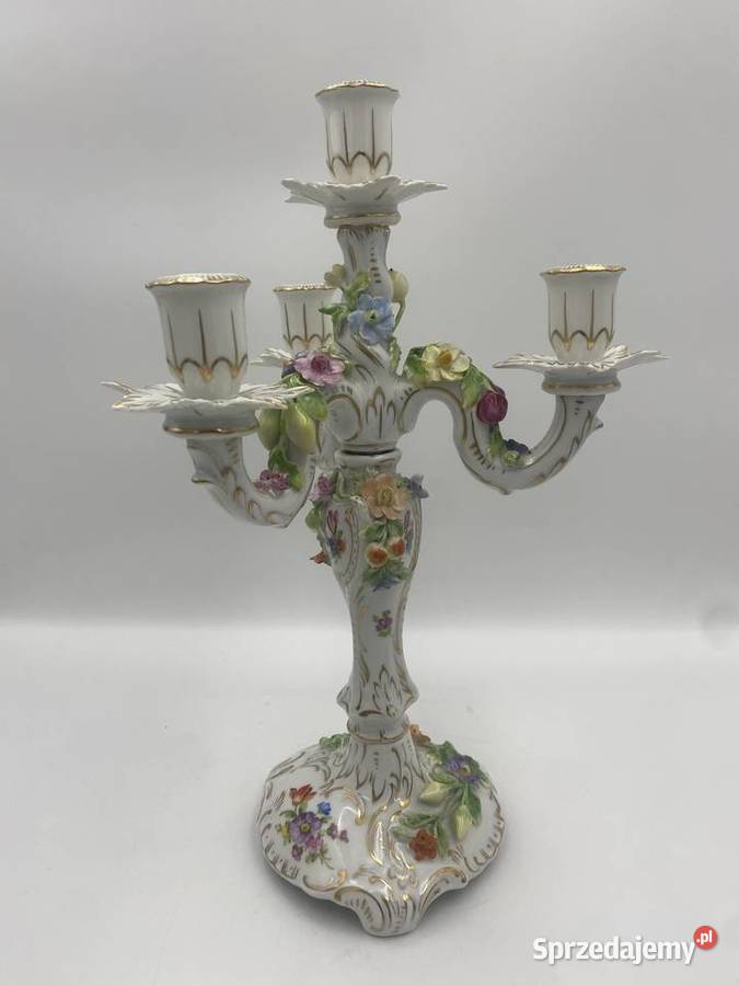 Porcelanowy kandelabr kwiatowy Sitzendorf Poznań