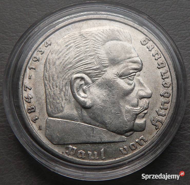 5 Reichsmark 1936 Hindenburg HK A Niemcy Numizmatyka Szklarska Poręba sprzedam