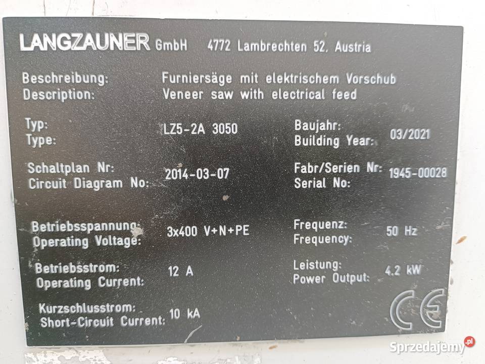 Piła do forniru Langzauner LZ 52A 3050 pilarka Gizałki sprzedam